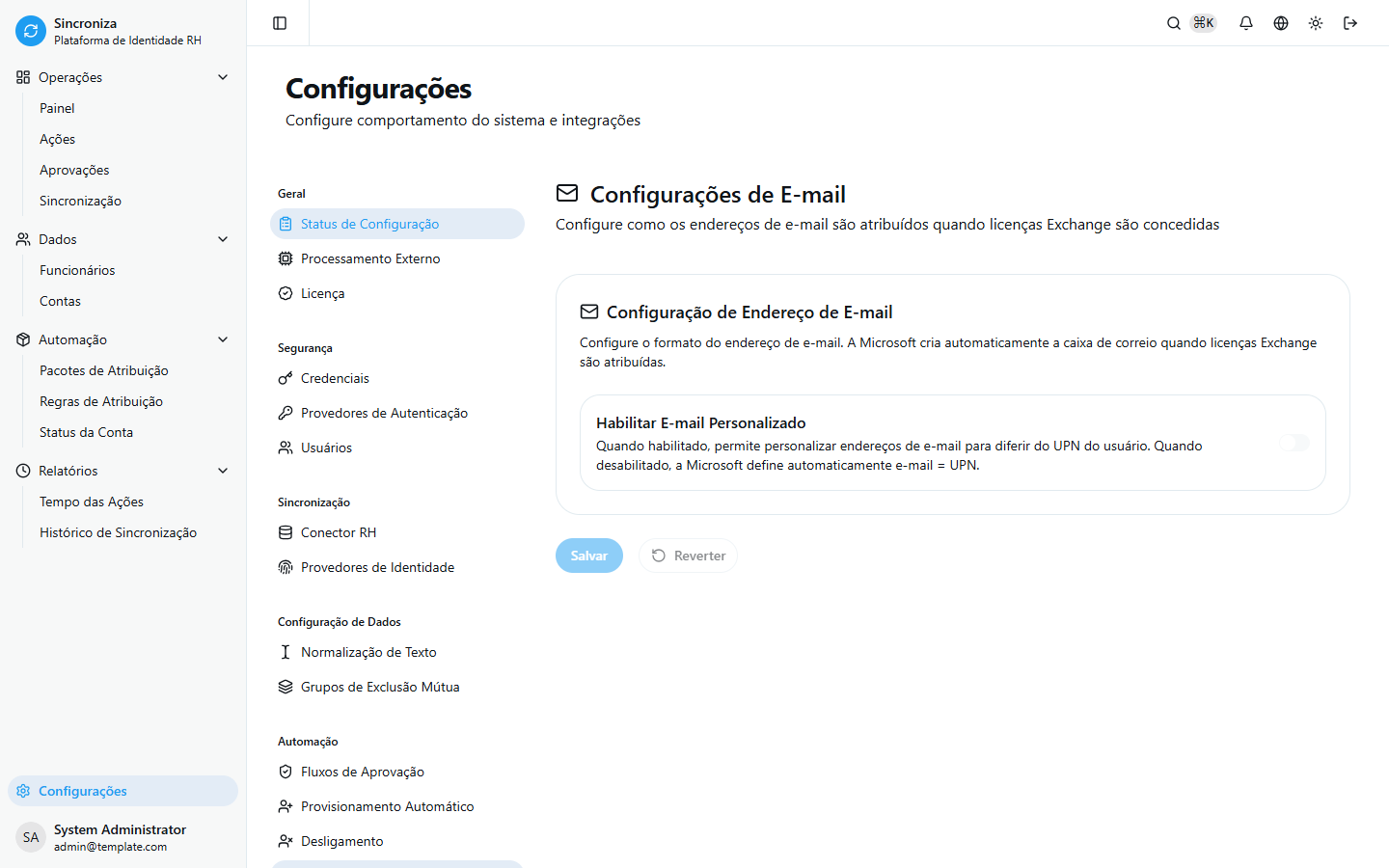 Configuração de E-mail