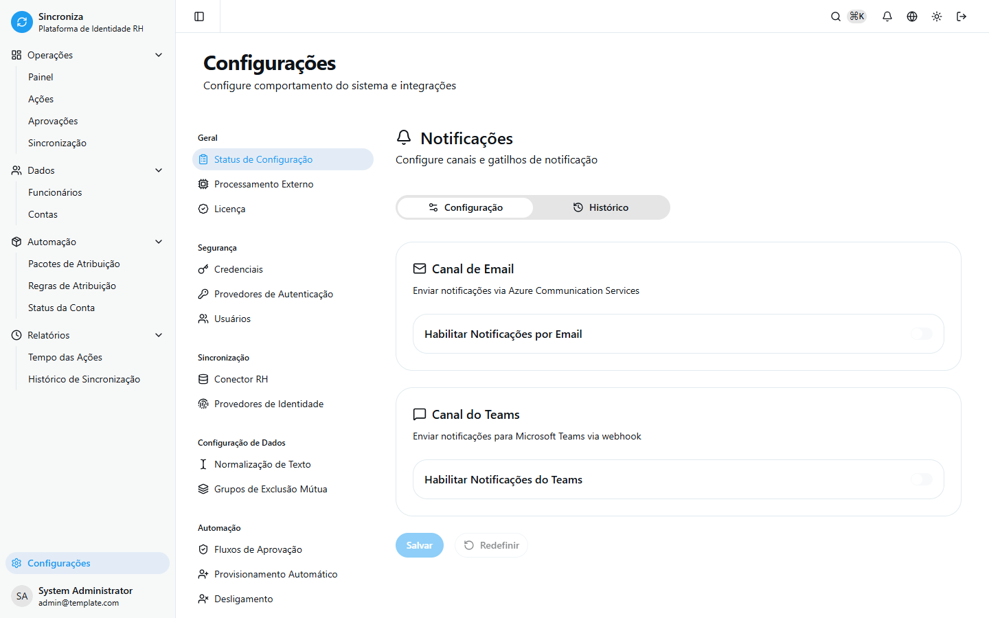 Configuração de Notificações